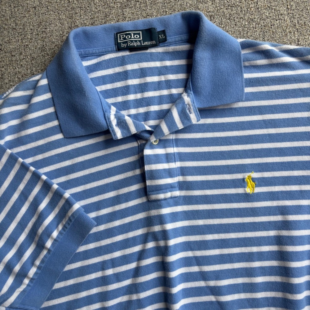Polo Ralph Lauren Polo Shirt Mens XL‎ Blue White Striped Short Sleeve Cotton